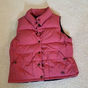 Pink and navy reversible snapped puffer vest